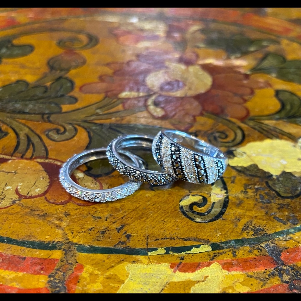 Vintage Marcasite & Sterling Silver Stack Rings